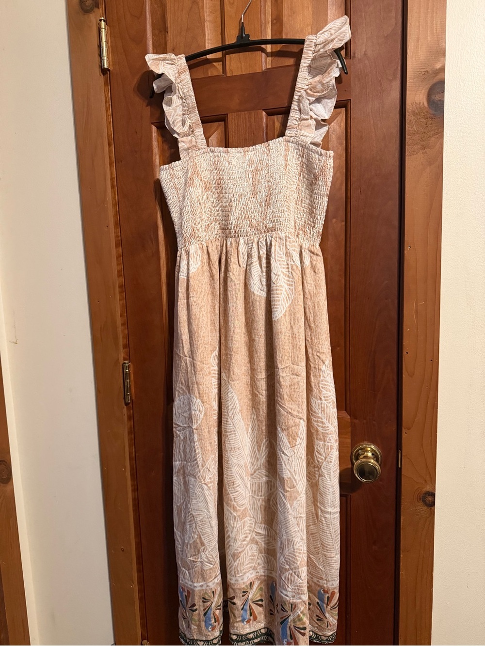 Gigio Beige Smocked Maxi Dress with Ruffle Straps - Picture 5 of 6